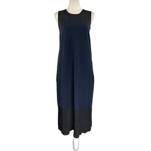 Rag & Bone Sleeveless Wool Dress Mesh Panels Midi Navy Ocean Academia